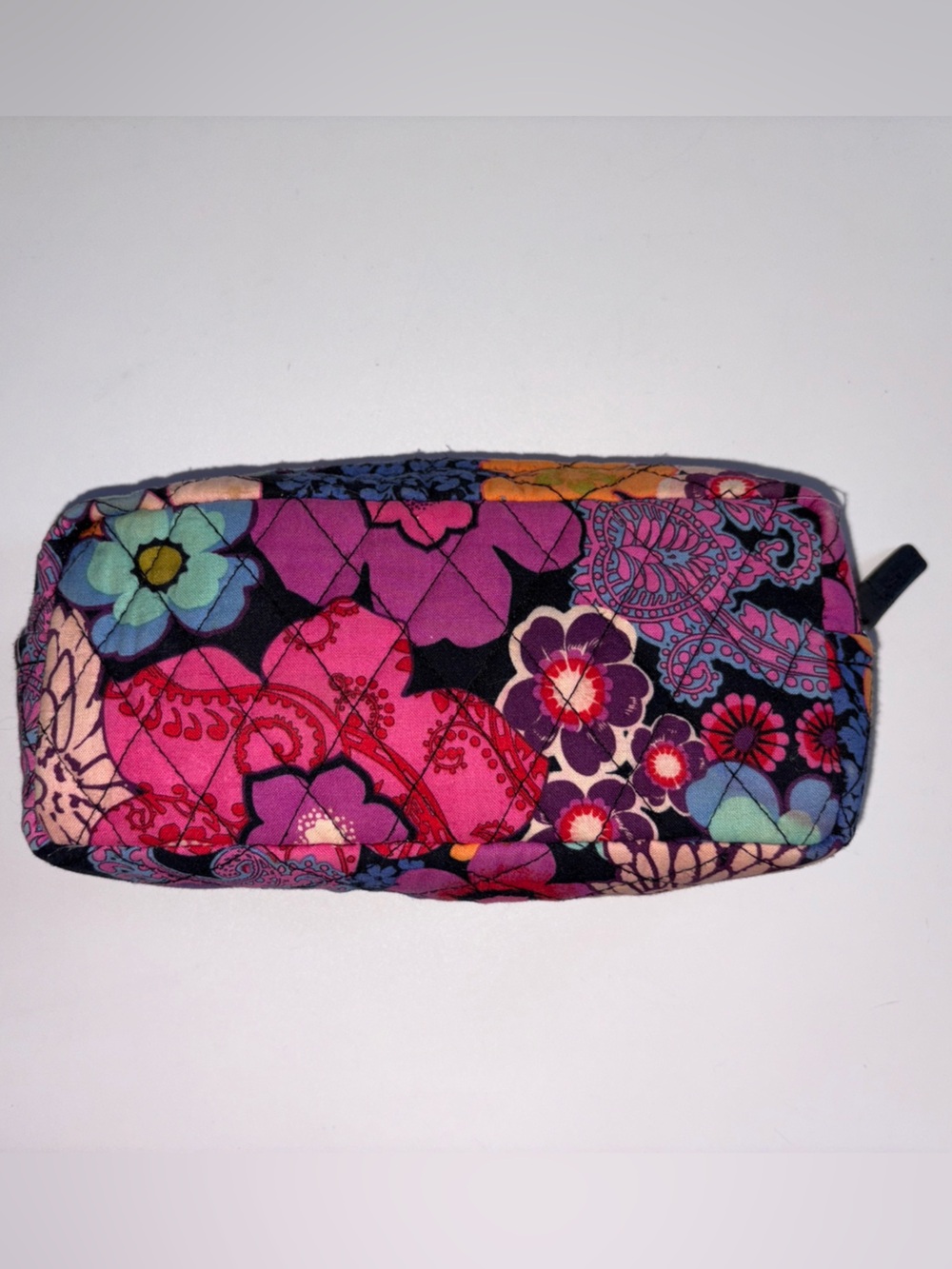 Vera Bradley Floral Fiesta Quilted Cosmetic Bag Plastic Lined Top Zip Closure